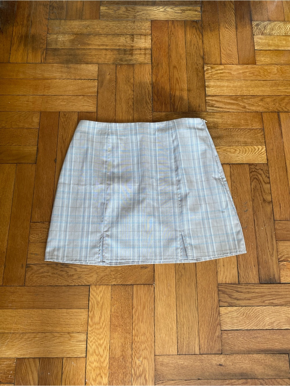 Altard State Plaid Mini Skirt Size Large Beige Blue Preppy Y2K